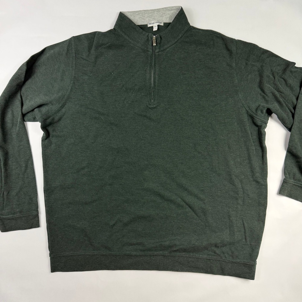 Peter Millar Mens XXL Pullover Sweater 1/4 Zip Forest Green Cotton Modal Blend